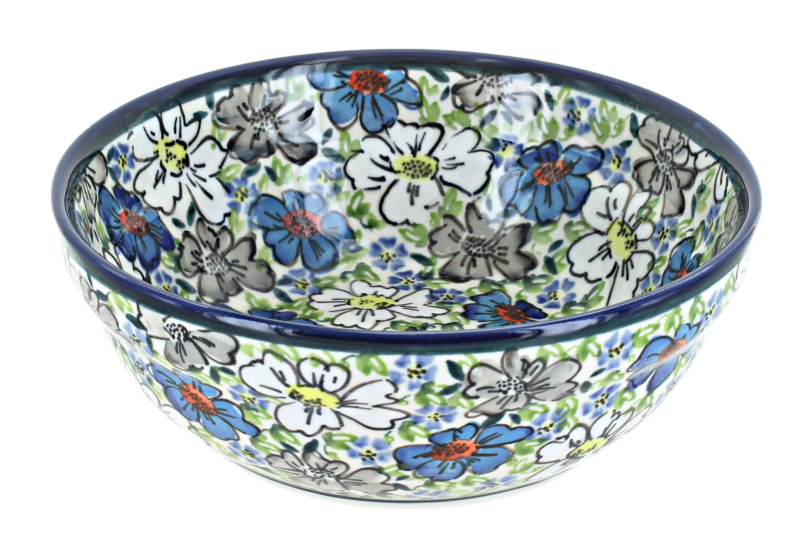 Blue Rose Polish Pottery | Bed Of Flowers Cereal/Soup Bowl