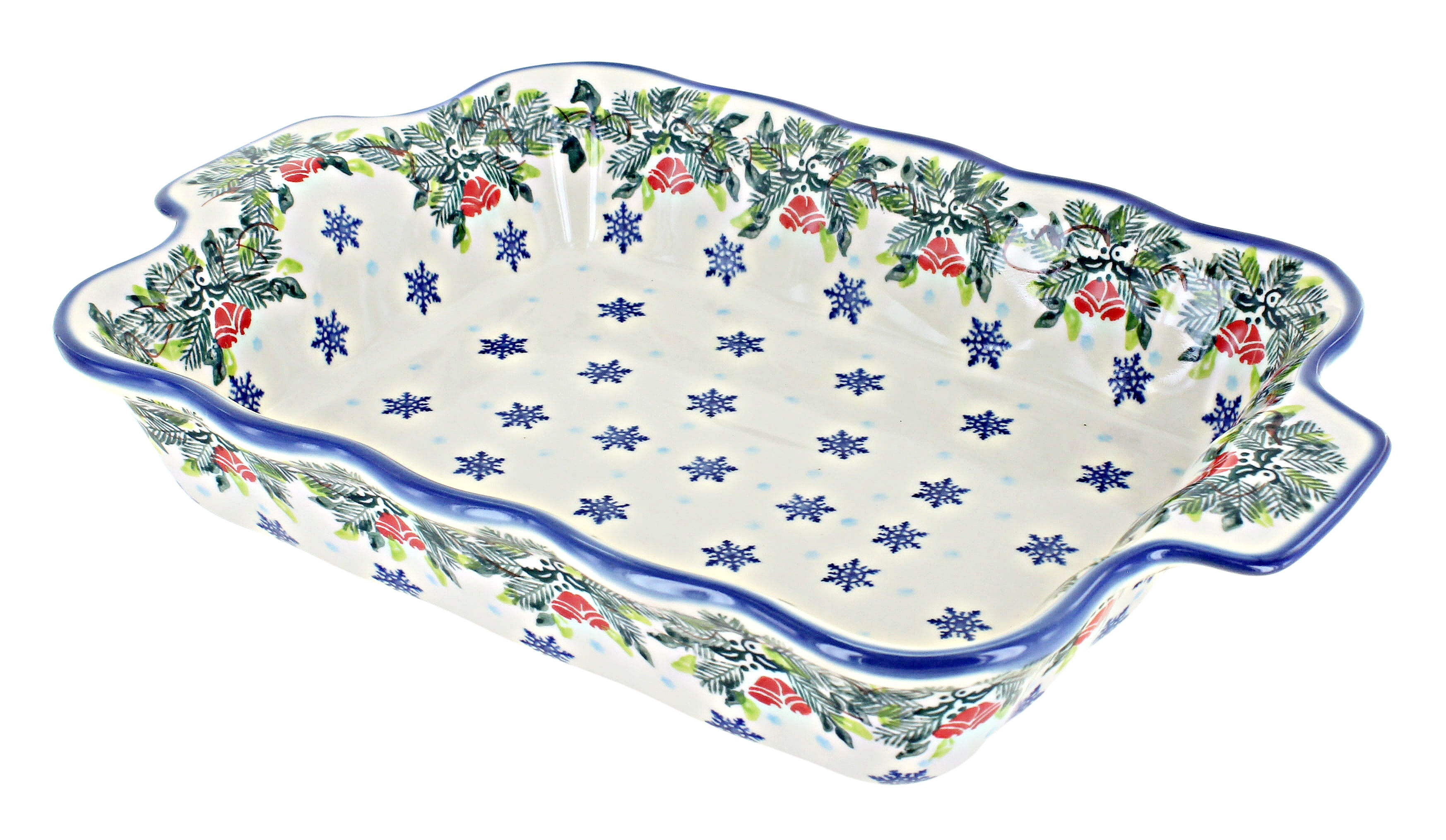 Blue Rose Polish Pottery | Mistletoe Medium Rectangular Baker With Handles