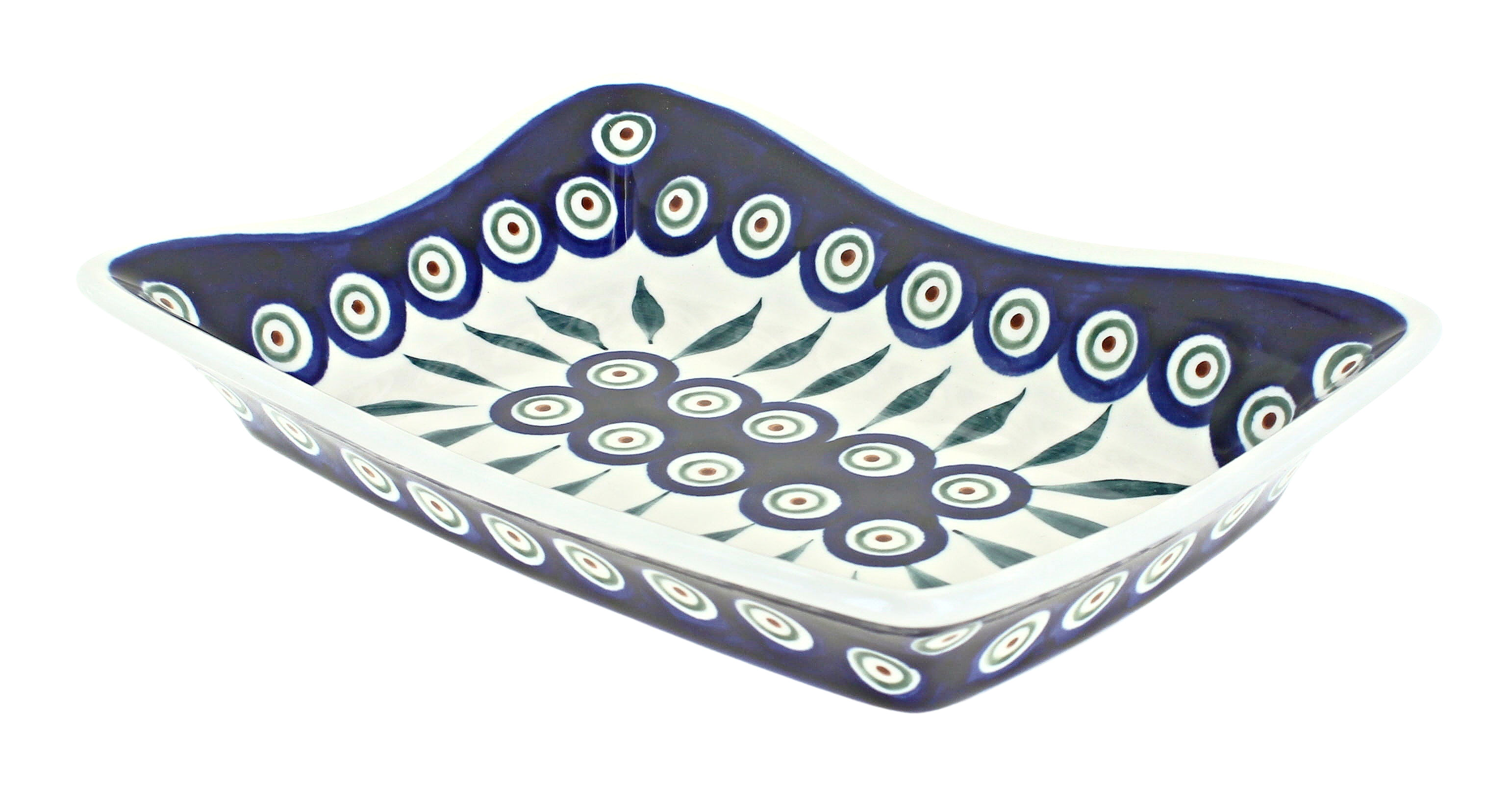 Blue Rose Polish Pottery Peacock Medium Rectangular Tray