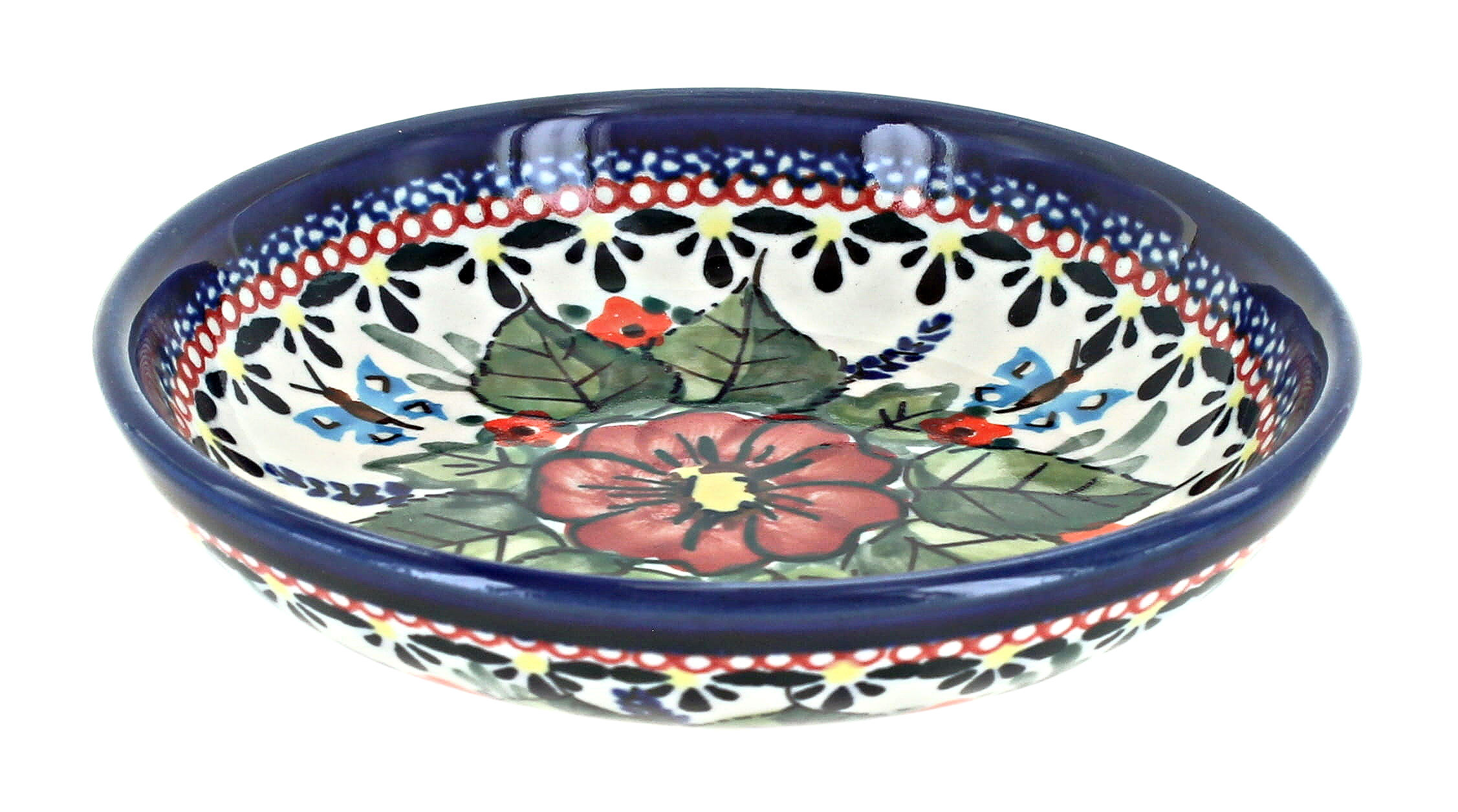 Blue Rose Polish Pottery | Floral Butterfly Small Shallow Dish