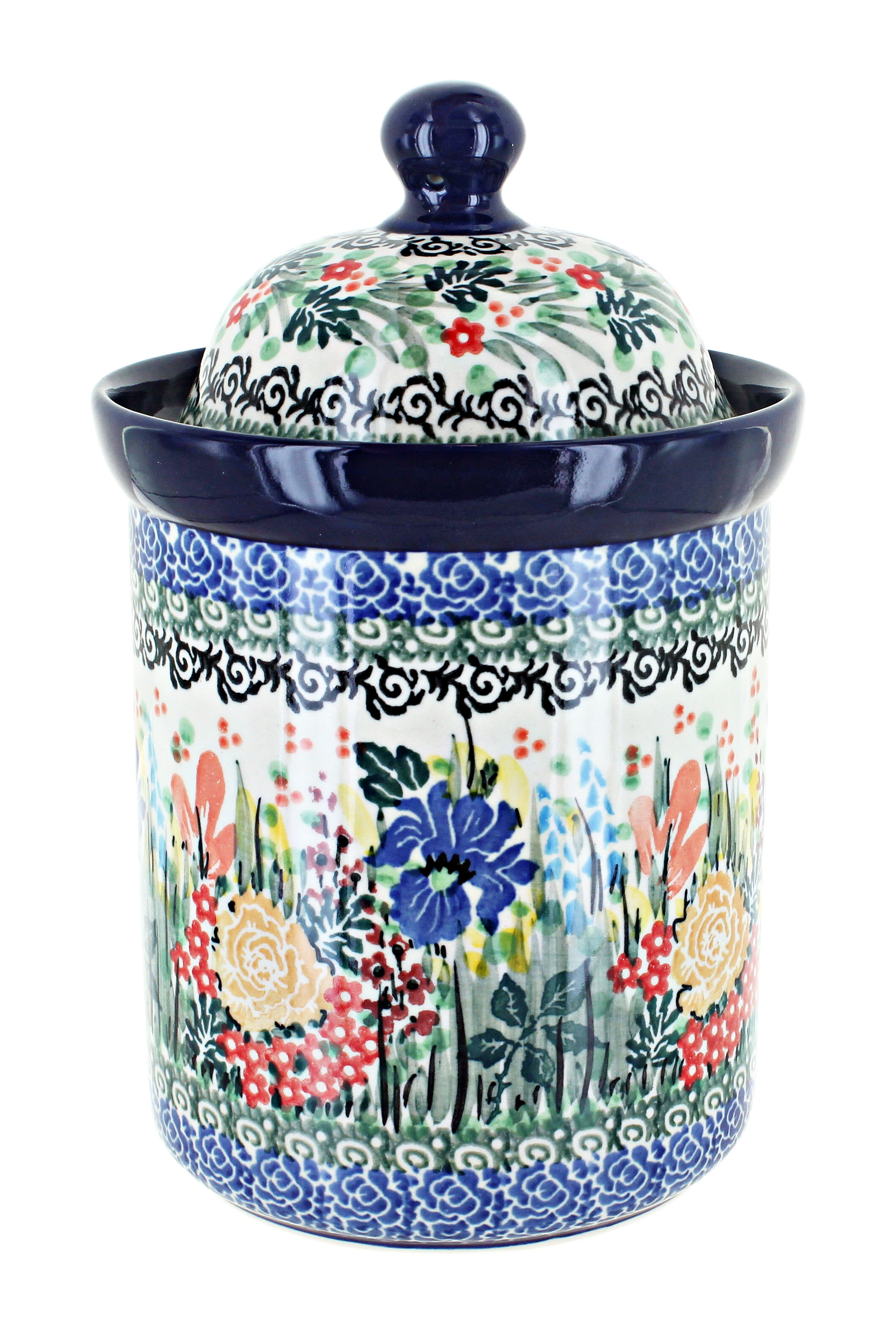 Blue Rose Polish Pottery | Summer Blooms Small Canister