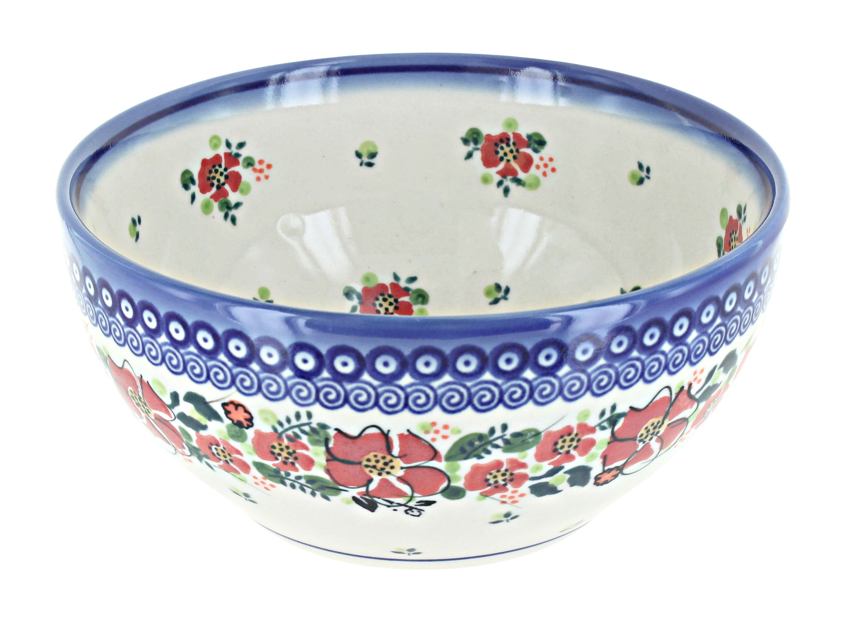 Blue Rose Polish Pottery Floral Butterfly Large Mixing Bowl, 1