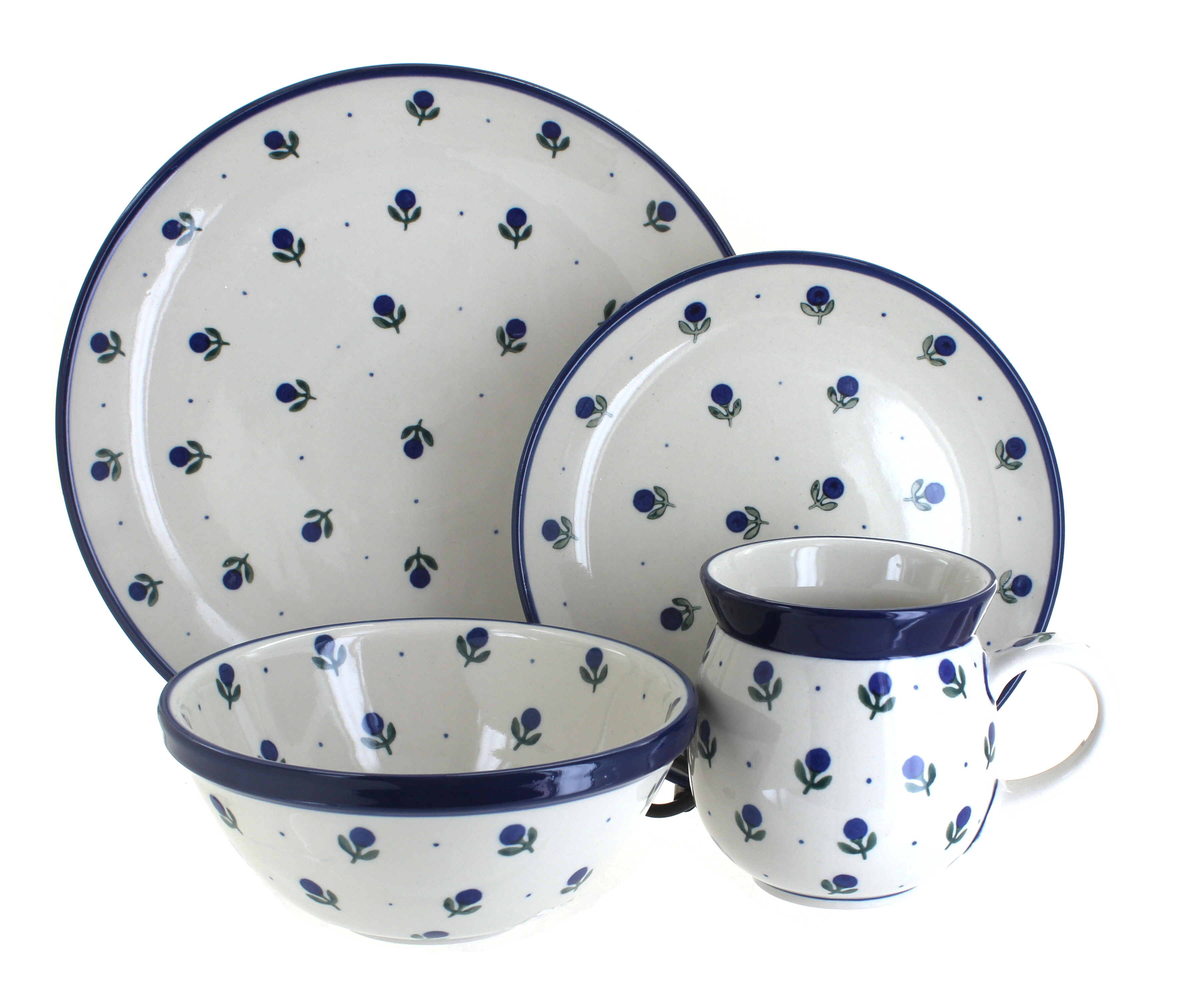 Blue Rose Polish Pottery | Blueberry 4 Piece Dinner Set