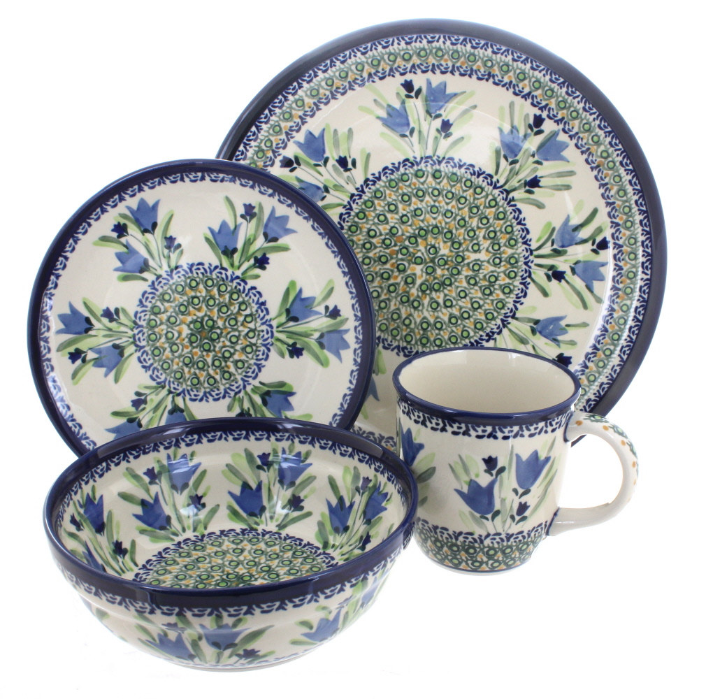 Blue Rose Polish Pottery Blue Tulip 16 Piece Dinner Set