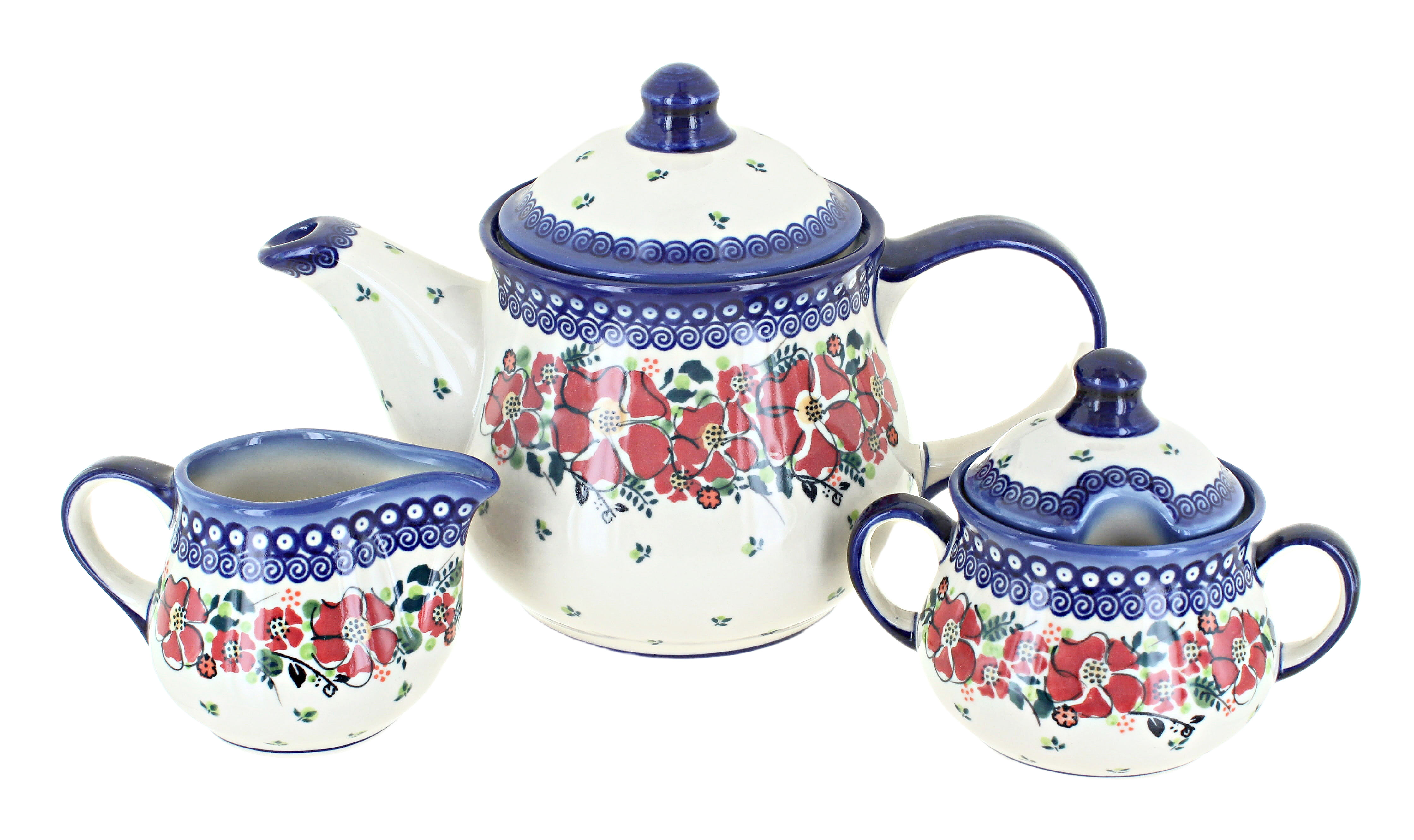 Blue Floral Tea Set One teapot with cover One sugar pot with cover