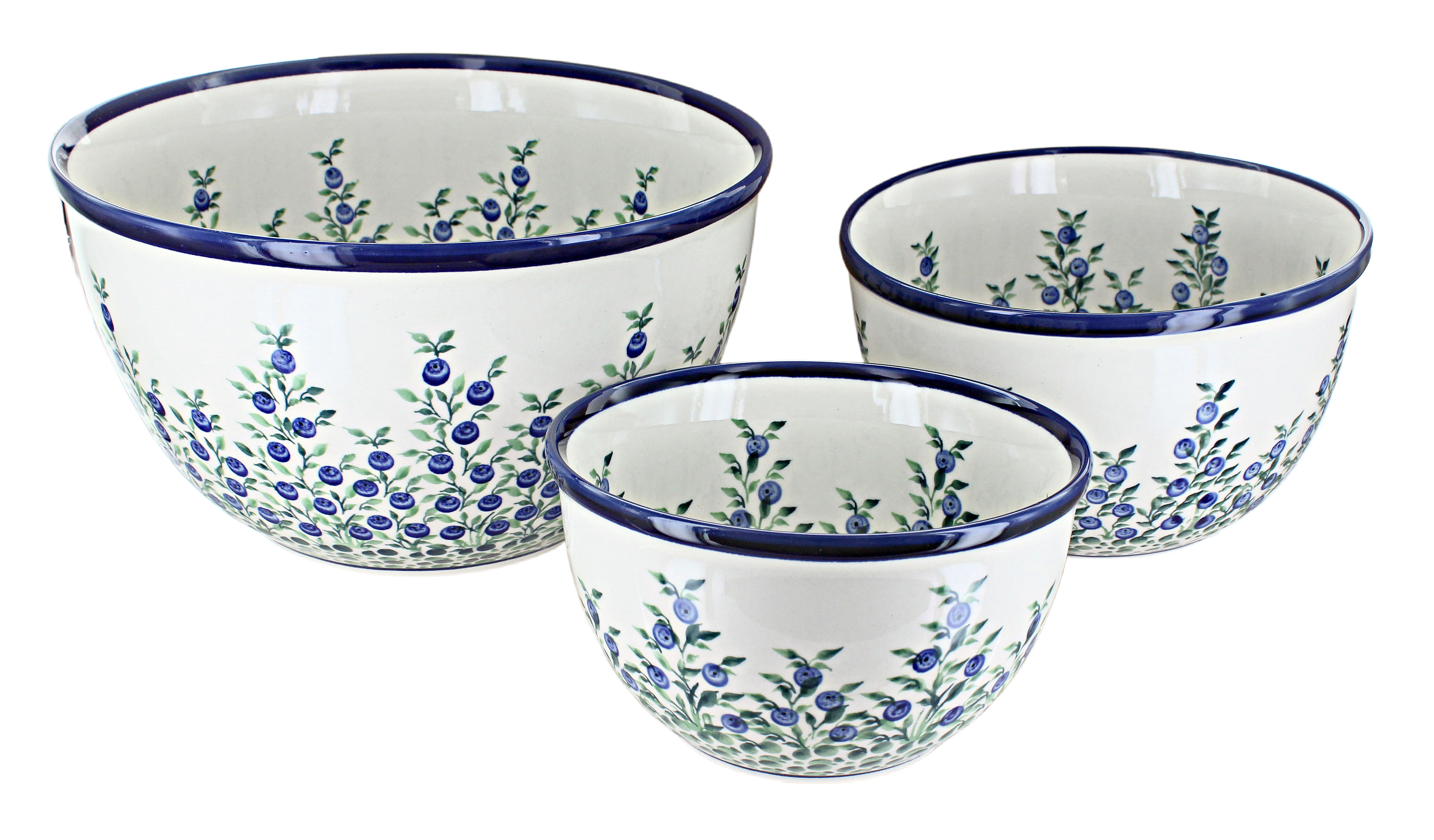 Blue Rose Polish Pottery | Porcelain Vine Mixing Bowl Set