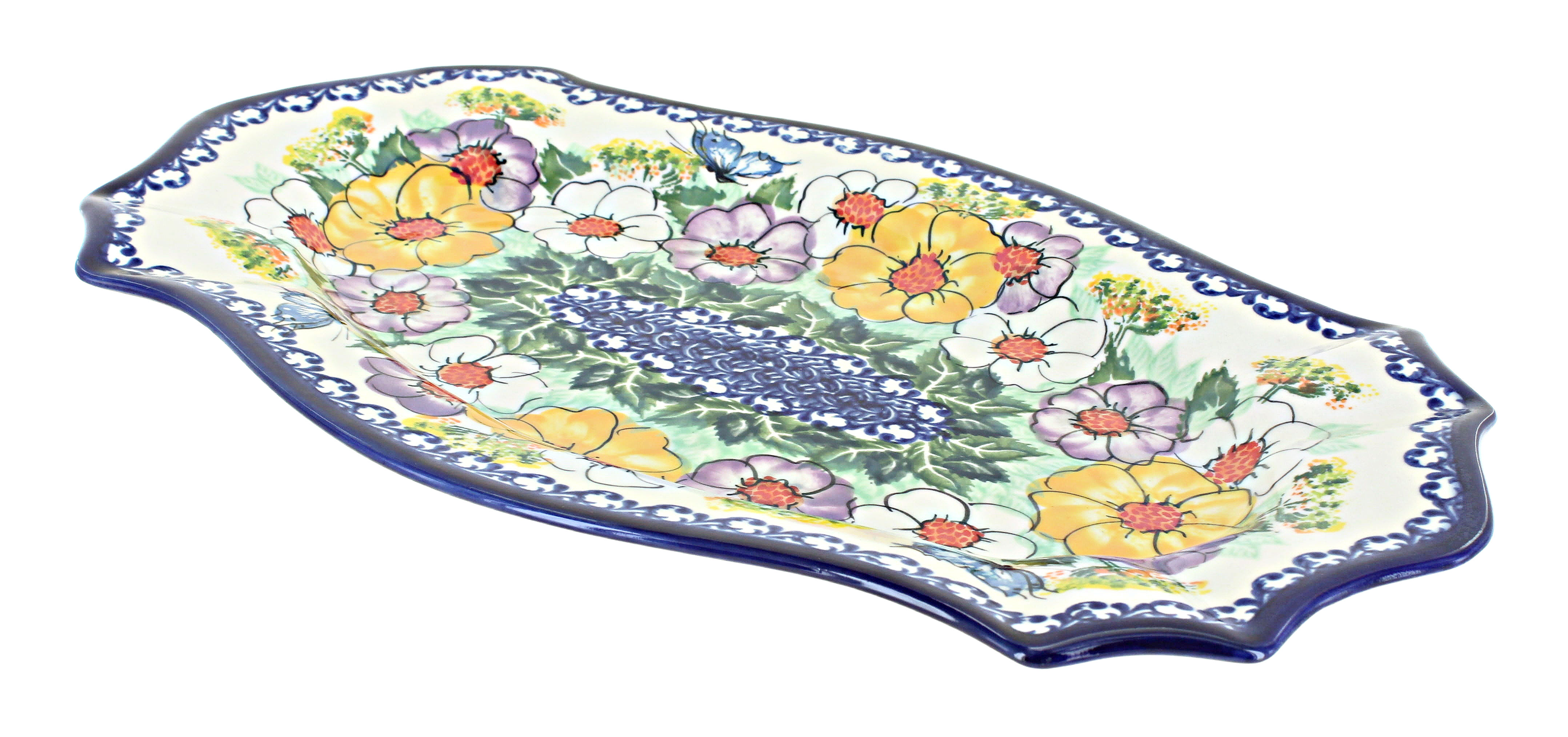 Blue Rose Polish Pottery | Pastel Garden Platter