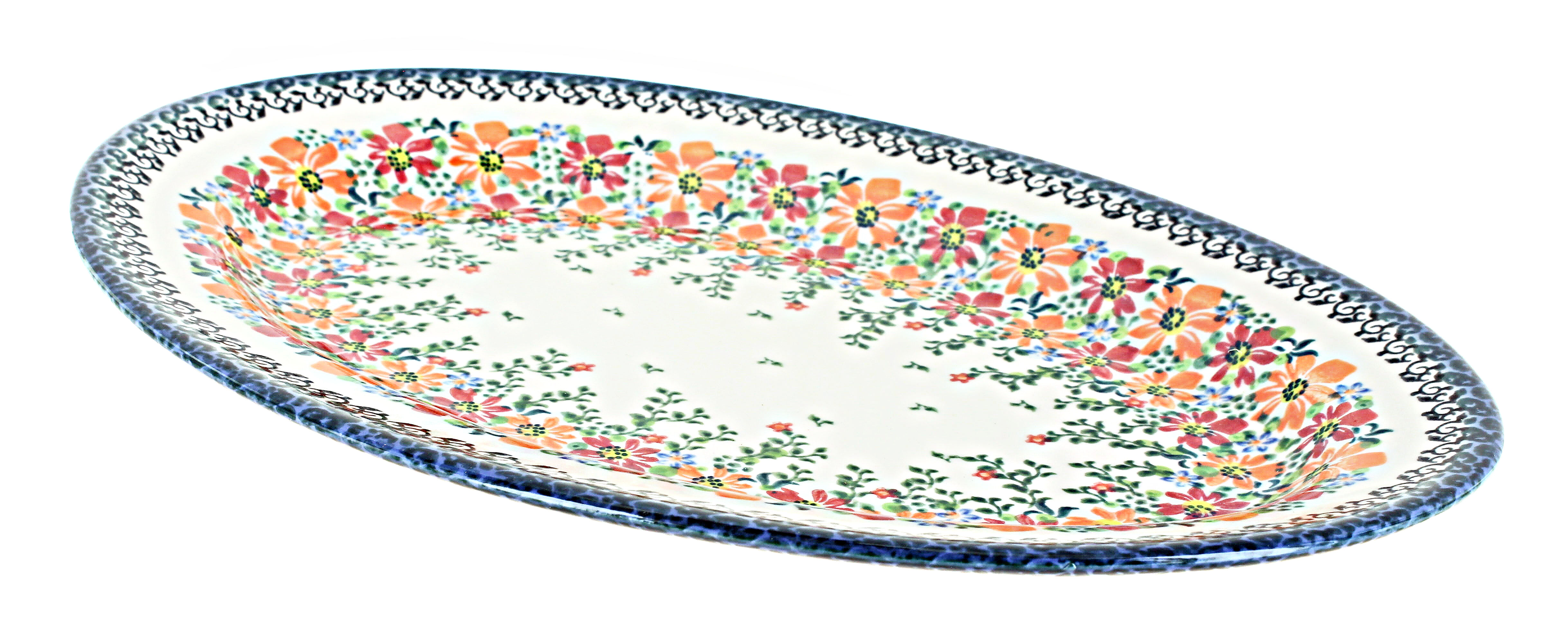 13 Fish Shaped Platter - Blue Daisy — Polish Pottery House