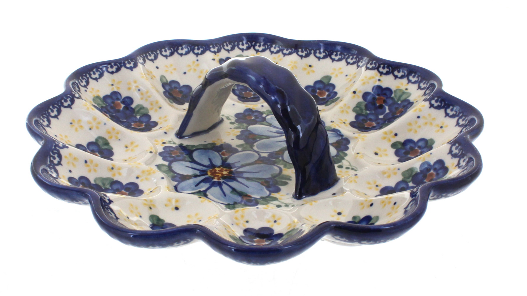 Blue Rose Polish Pottery | Daisy Surprise Egg Plate