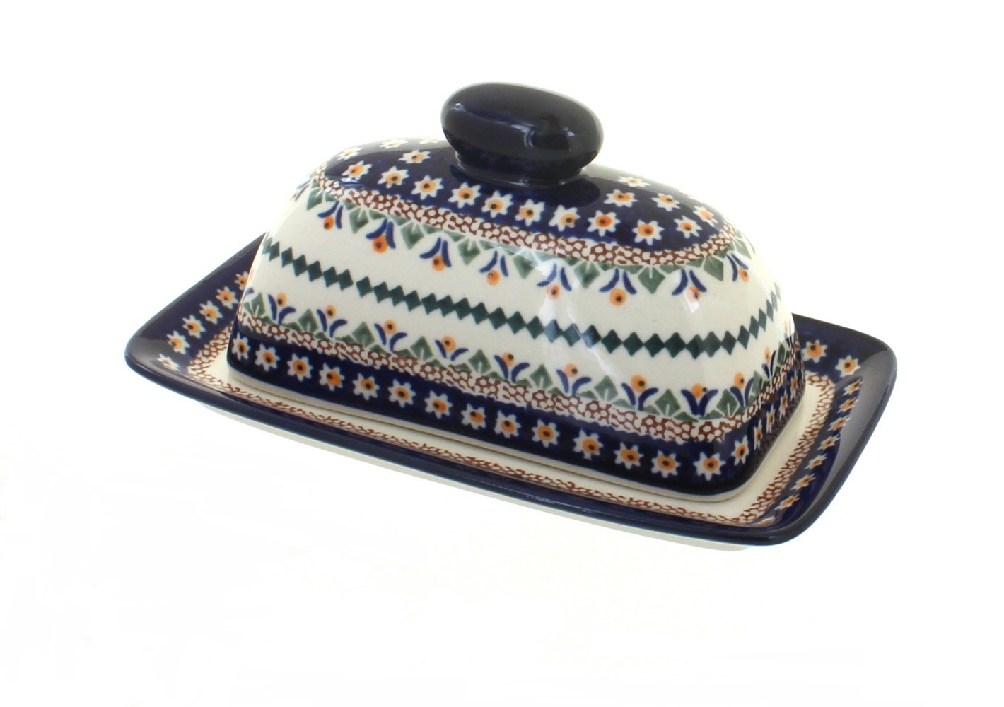 Blue Rose Polish Pottery | Daisy Butter Dish