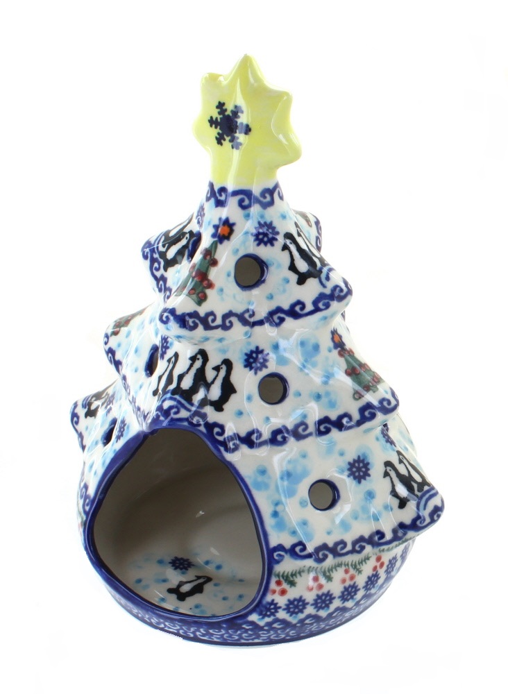 Blue Rose Polish Pottery | Arctic Holidays Christmas Tree Luminary