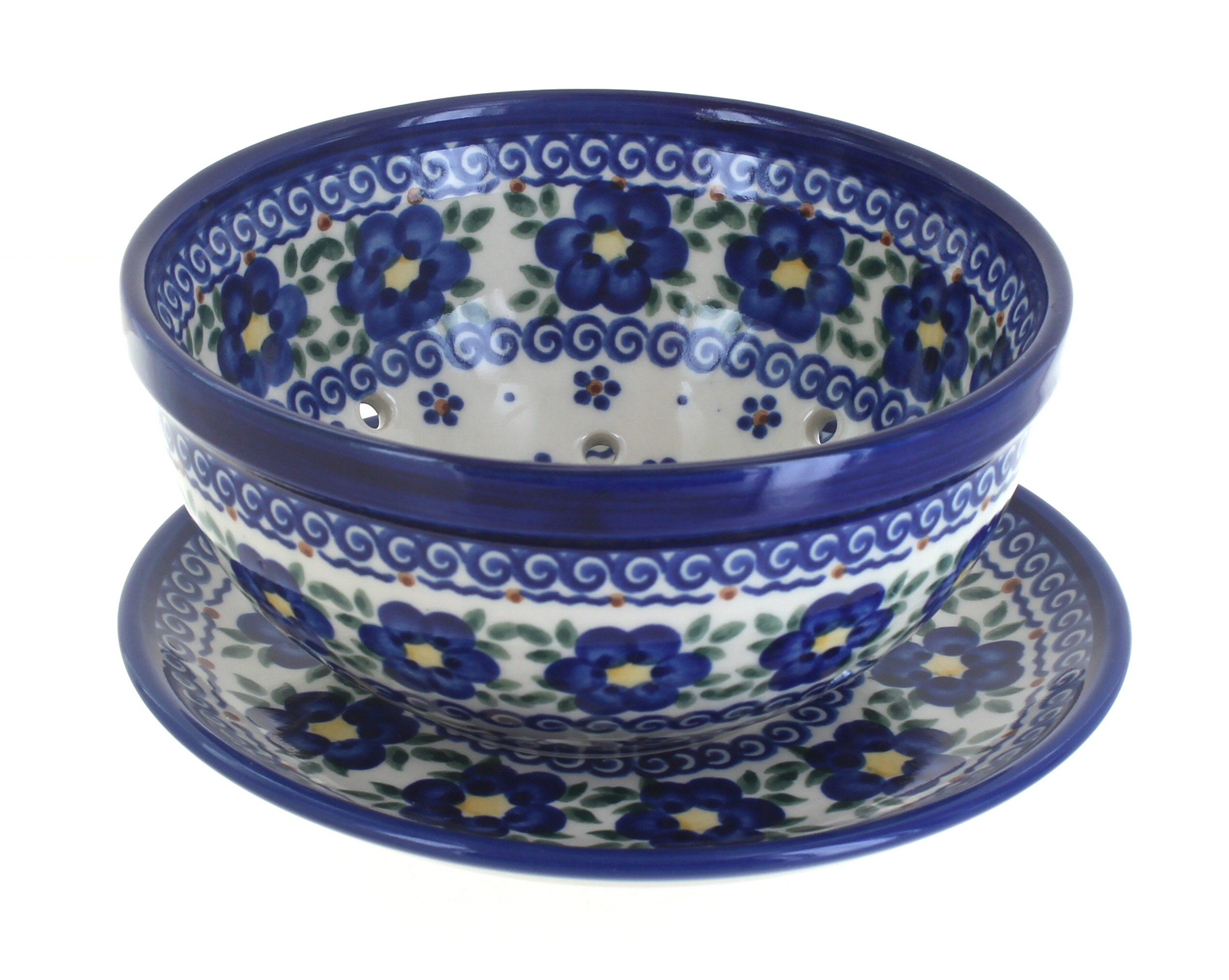 Blue Rose Polish Pottery | Spring Blossom Berry Bowl With Saucer