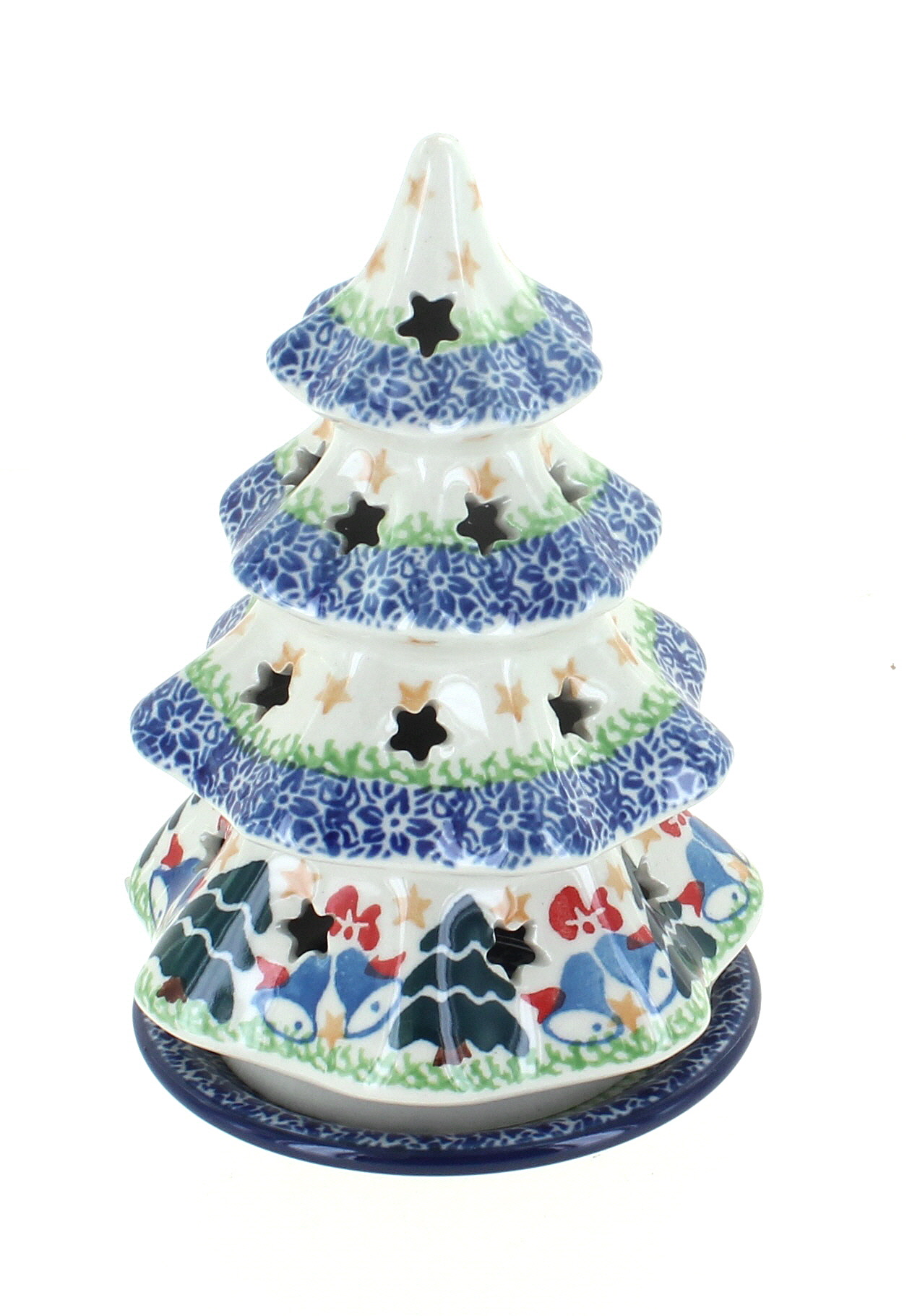 Blue Rose Polish Pottery | Winter Bells Small Christmas Tree Luminary