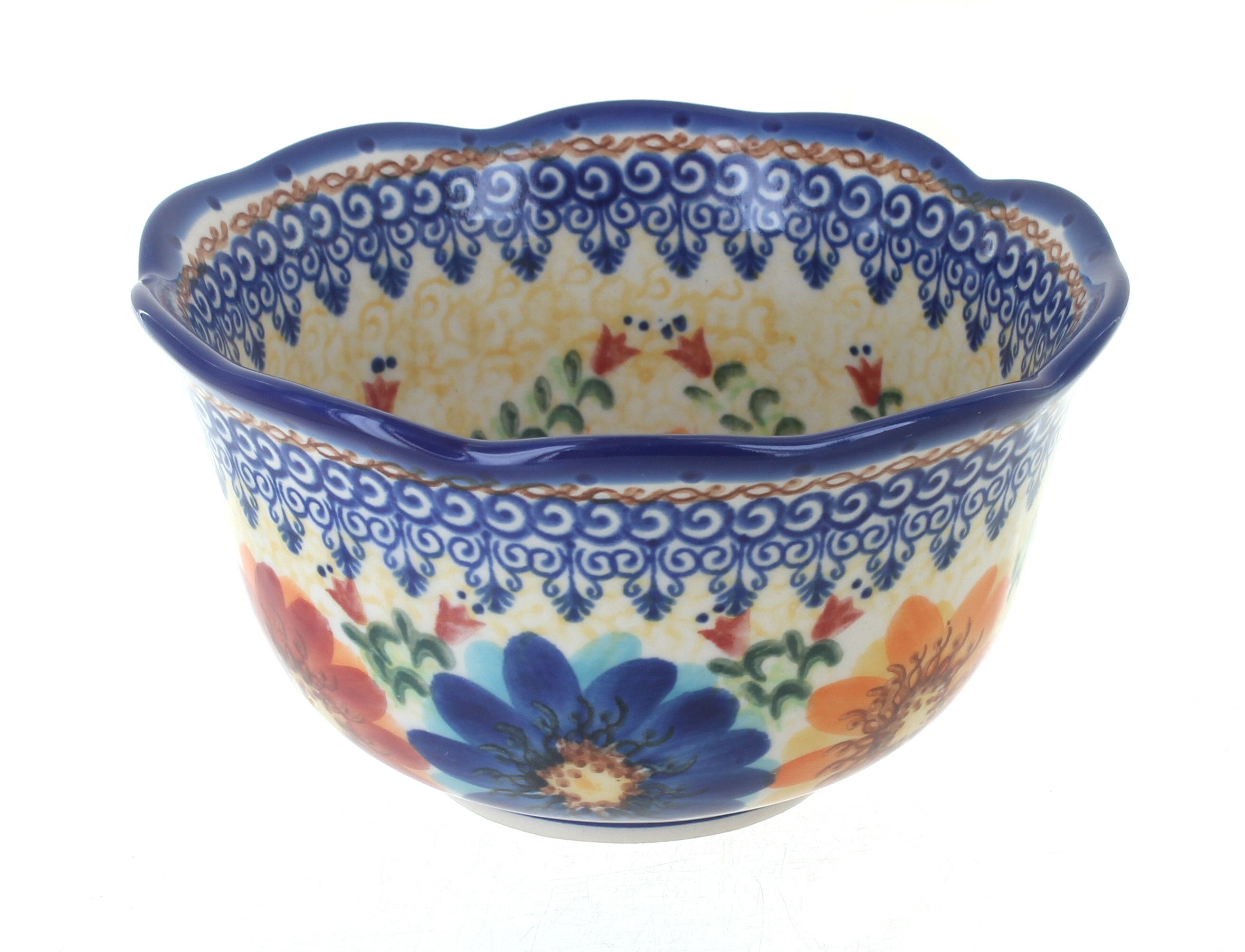 Blue Rose Polish Pottery Autumn Burst Small Deep Scallop Bowl