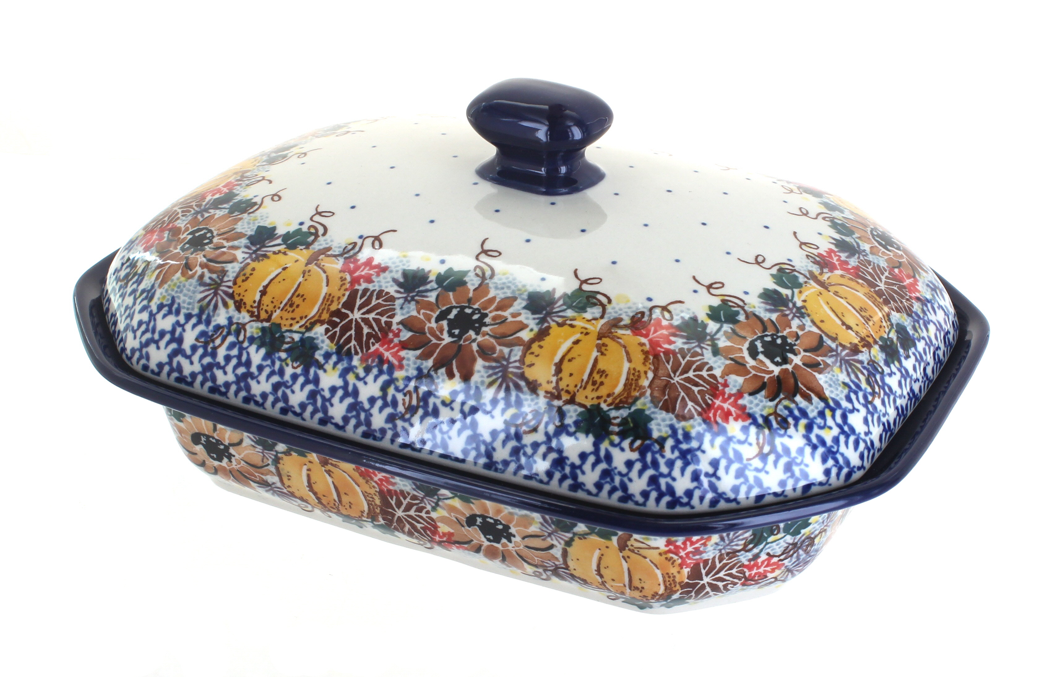 Blue Rose Polish Pottery Harvest Bounty Medium Covered Baker