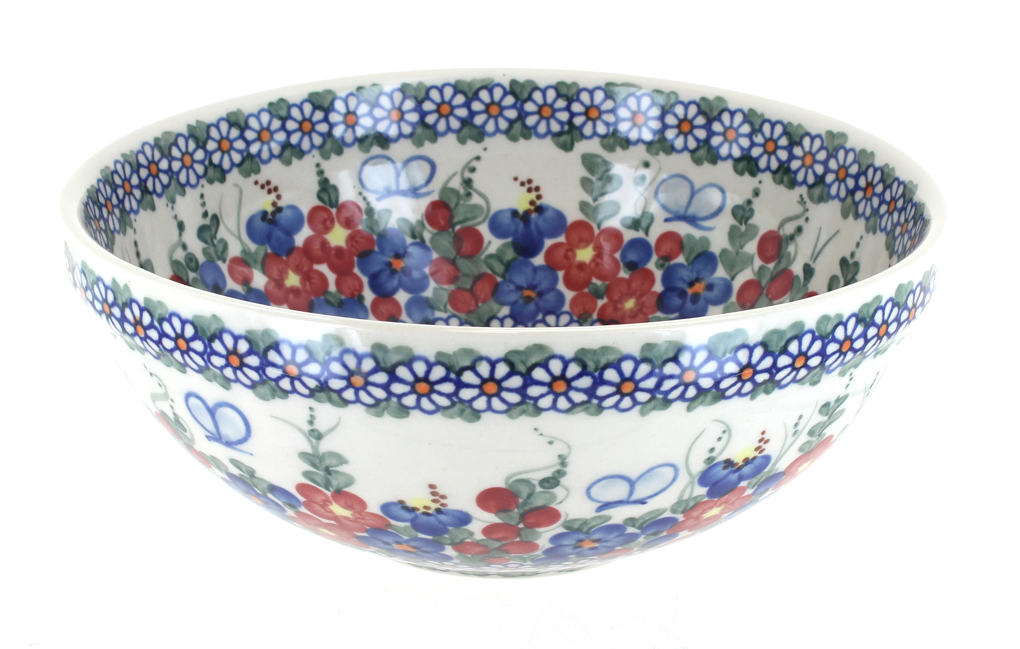 Blue Rose Polish Pottery | Garden Butterfly Small Serving Bowl