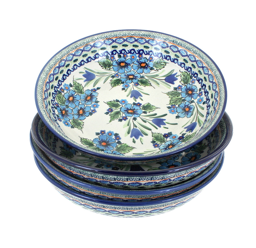 Blue Rose Polish Pottery | Ballina 4 Piece Large Salad Bowl Set