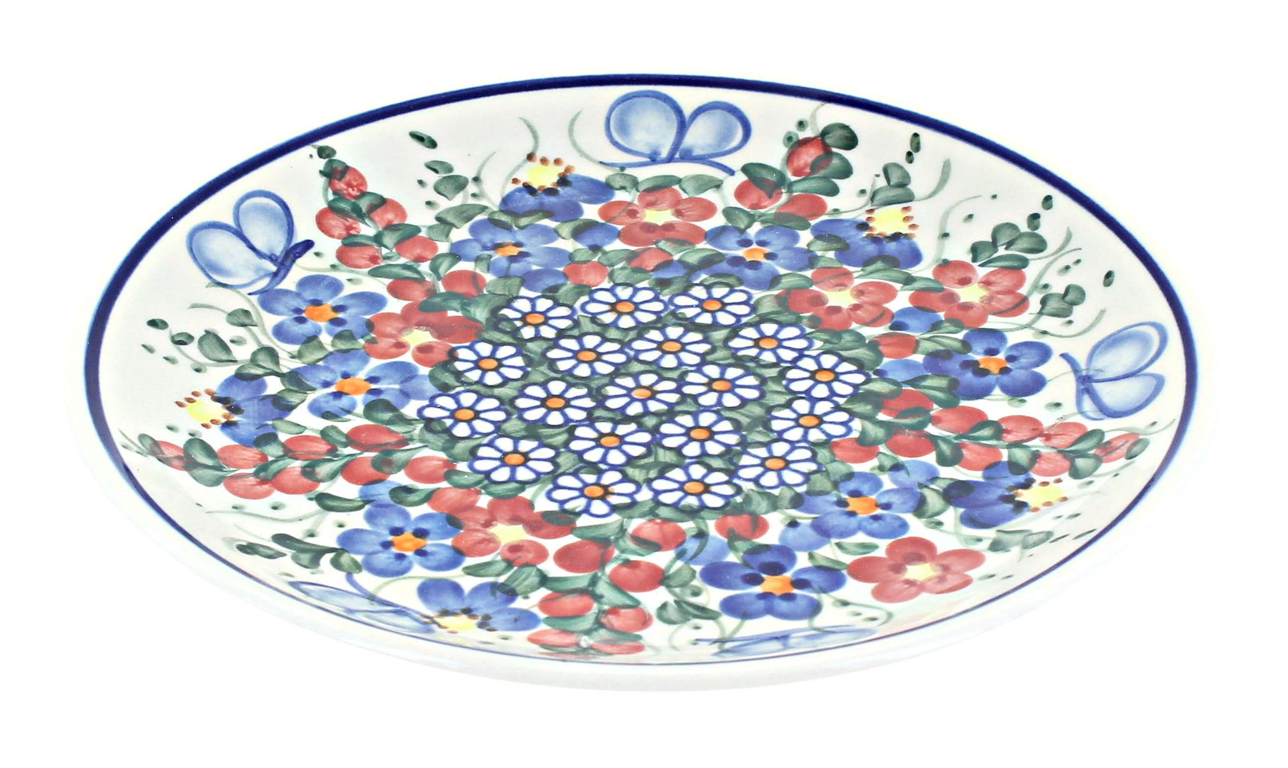 Blue Rose Polish Pottery | Garden Butterfly Dessert Plate