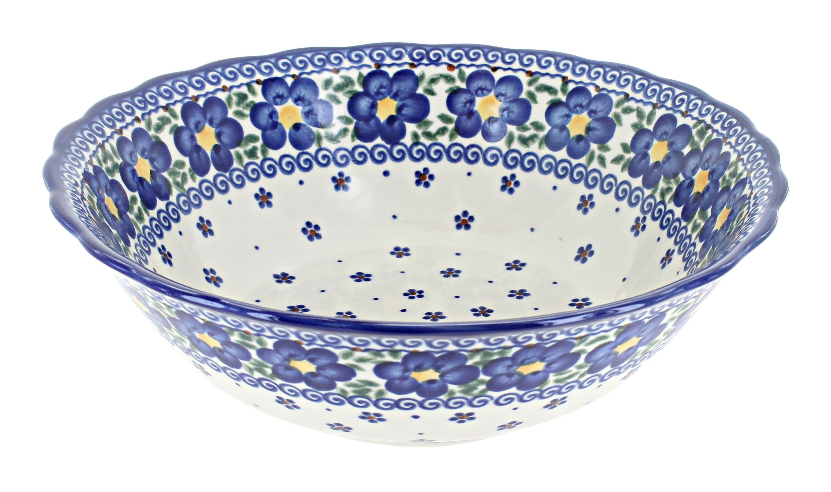 Blue Rose Polish Pottery  Mosaic Flower Large Mixing Bowl