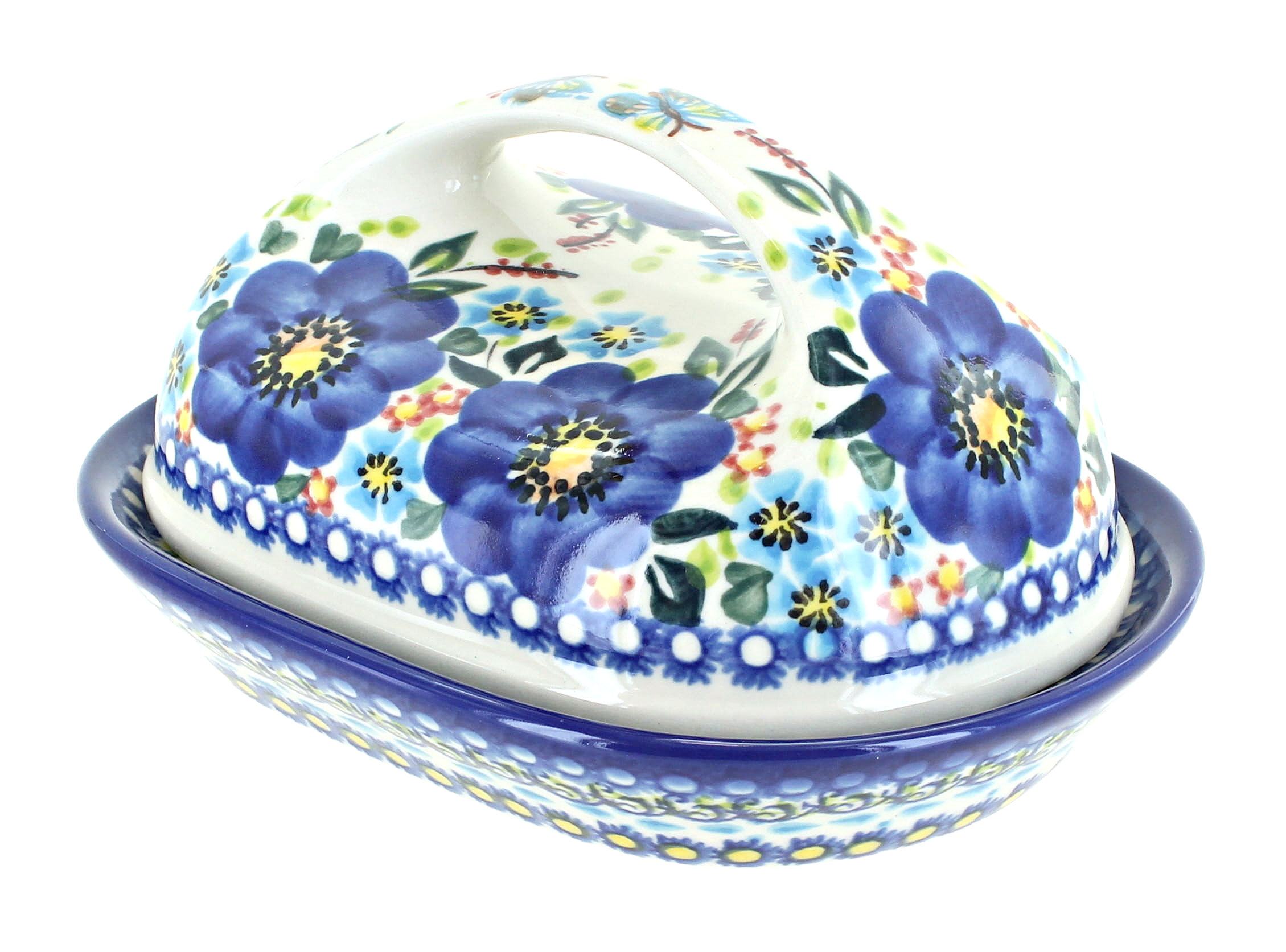 Blue Rose Polish Pottery | Garden Of Blue Butter Dish