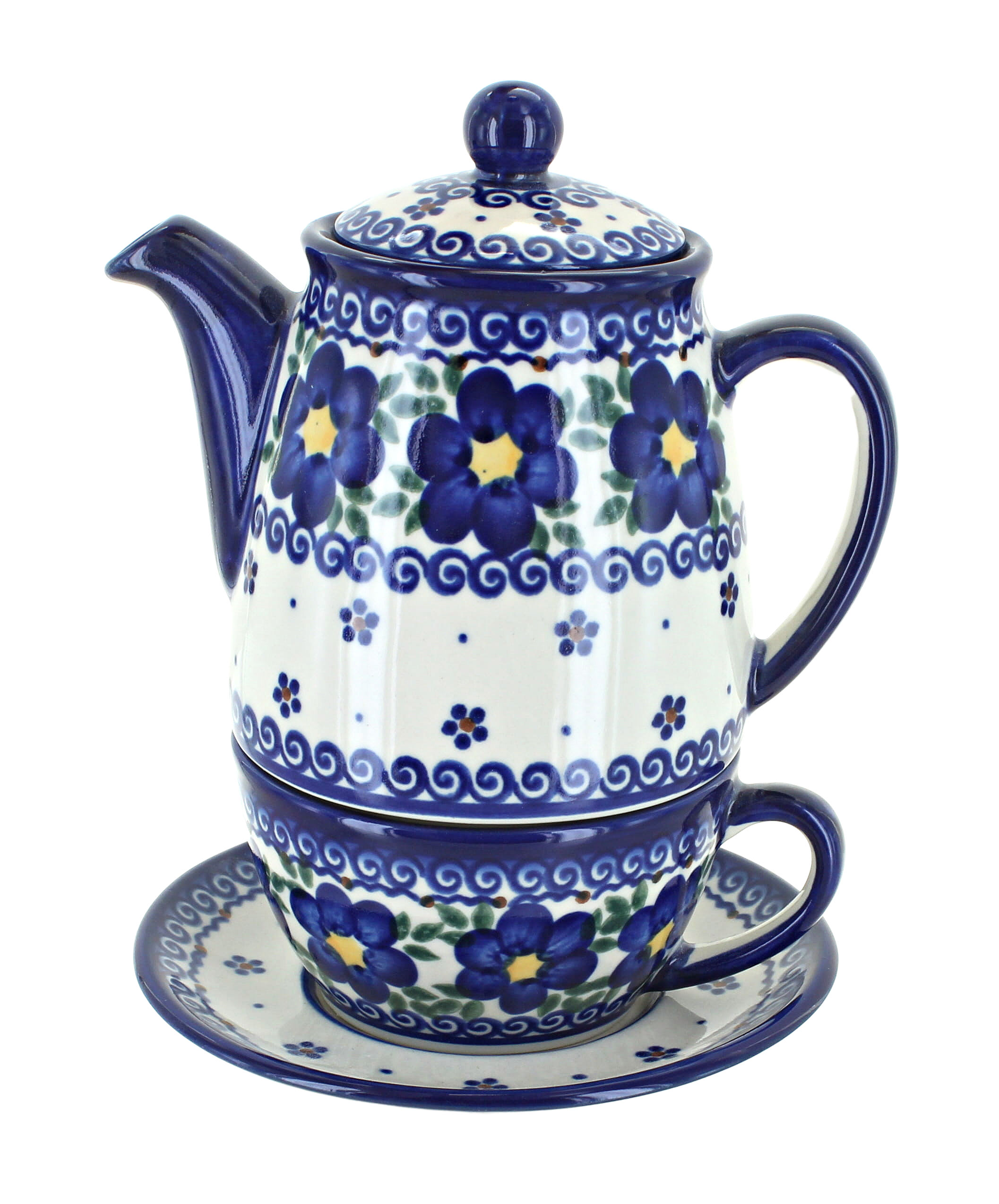 Blue Rose Polish Pottery Spring Blossom Tea For One
