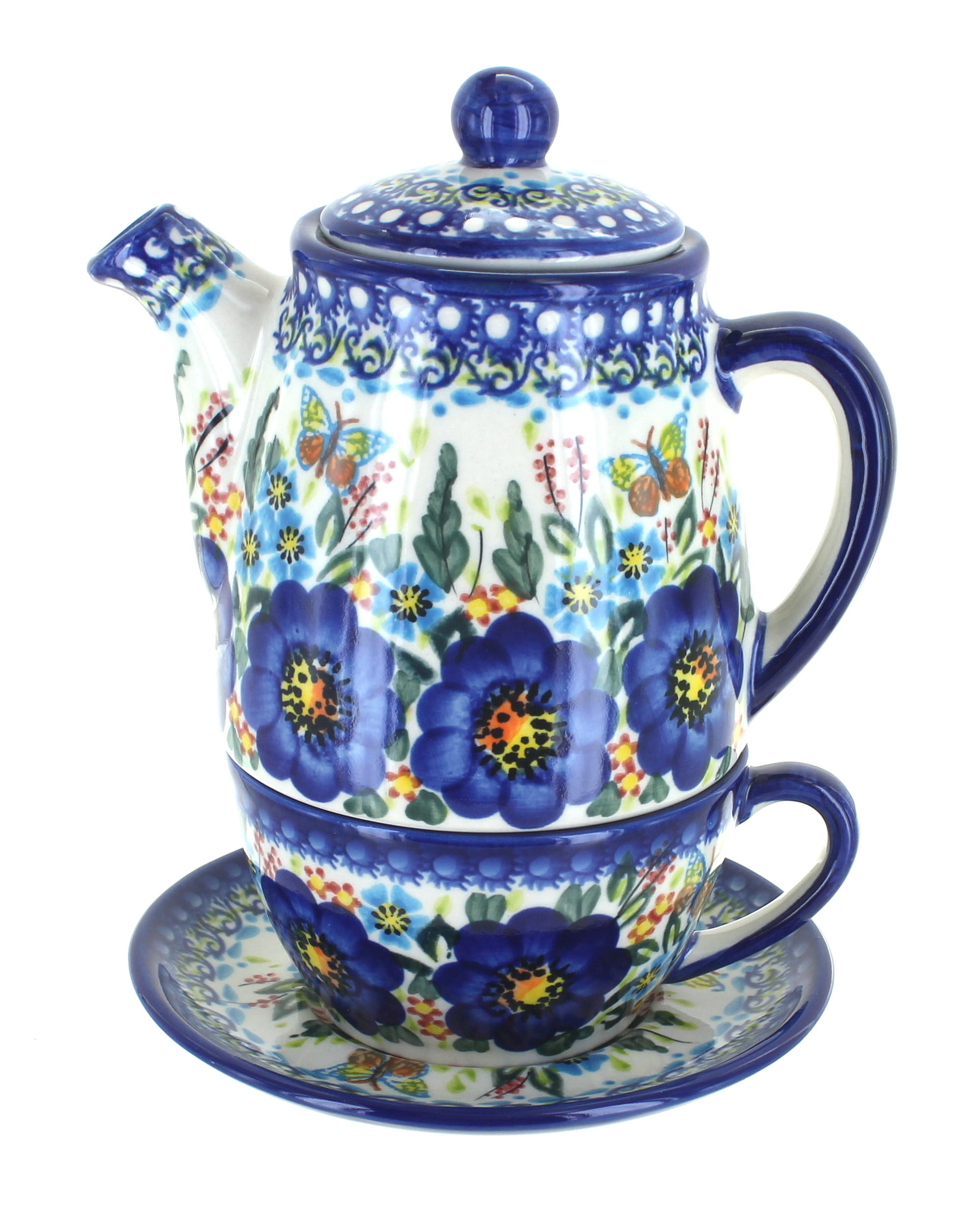 Blue Rose Polish Pottery | Garden Of Blue Tea For One