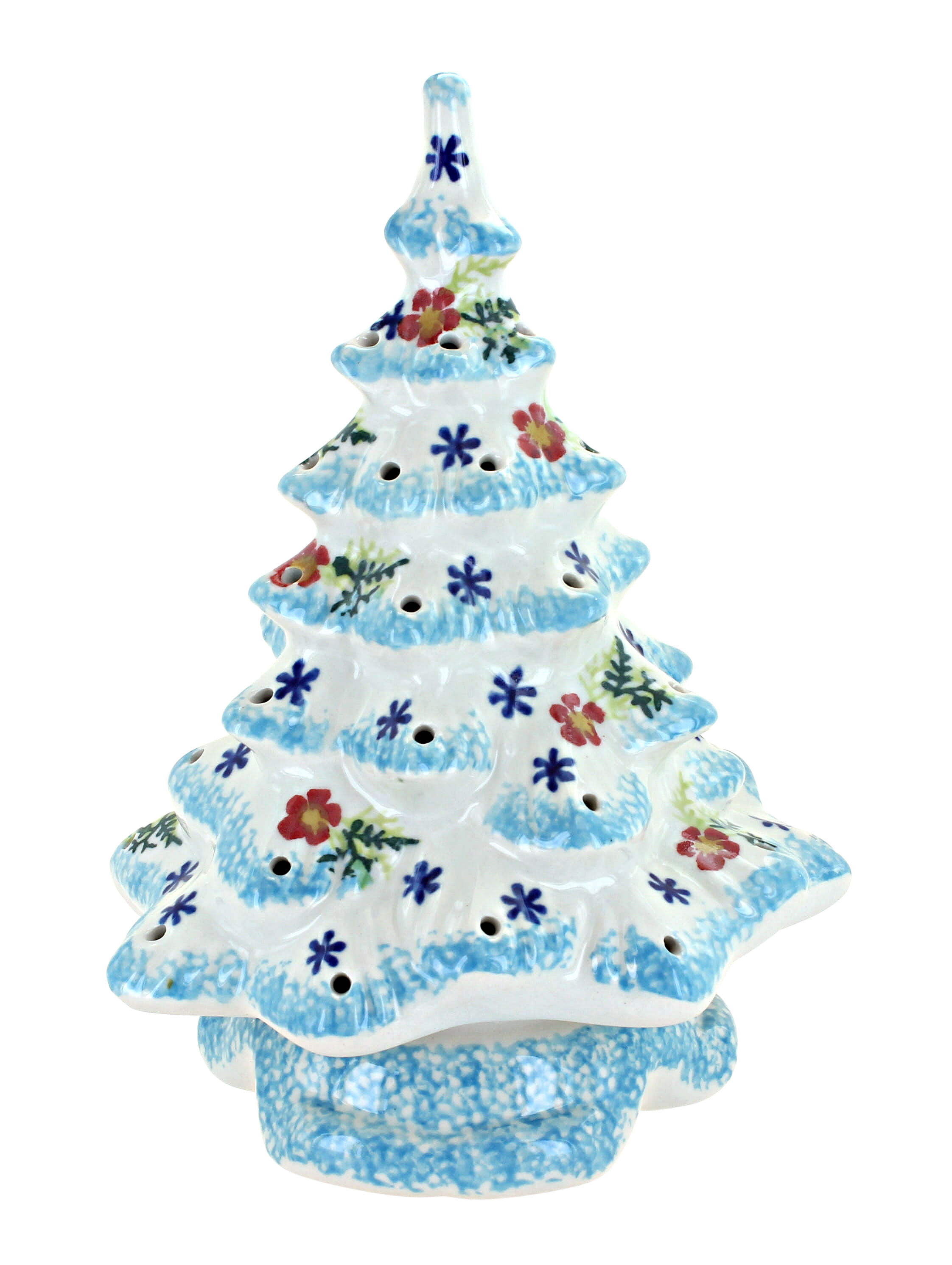 Blue Rose Polish Pottery | Blue Christmas Tree Luminary