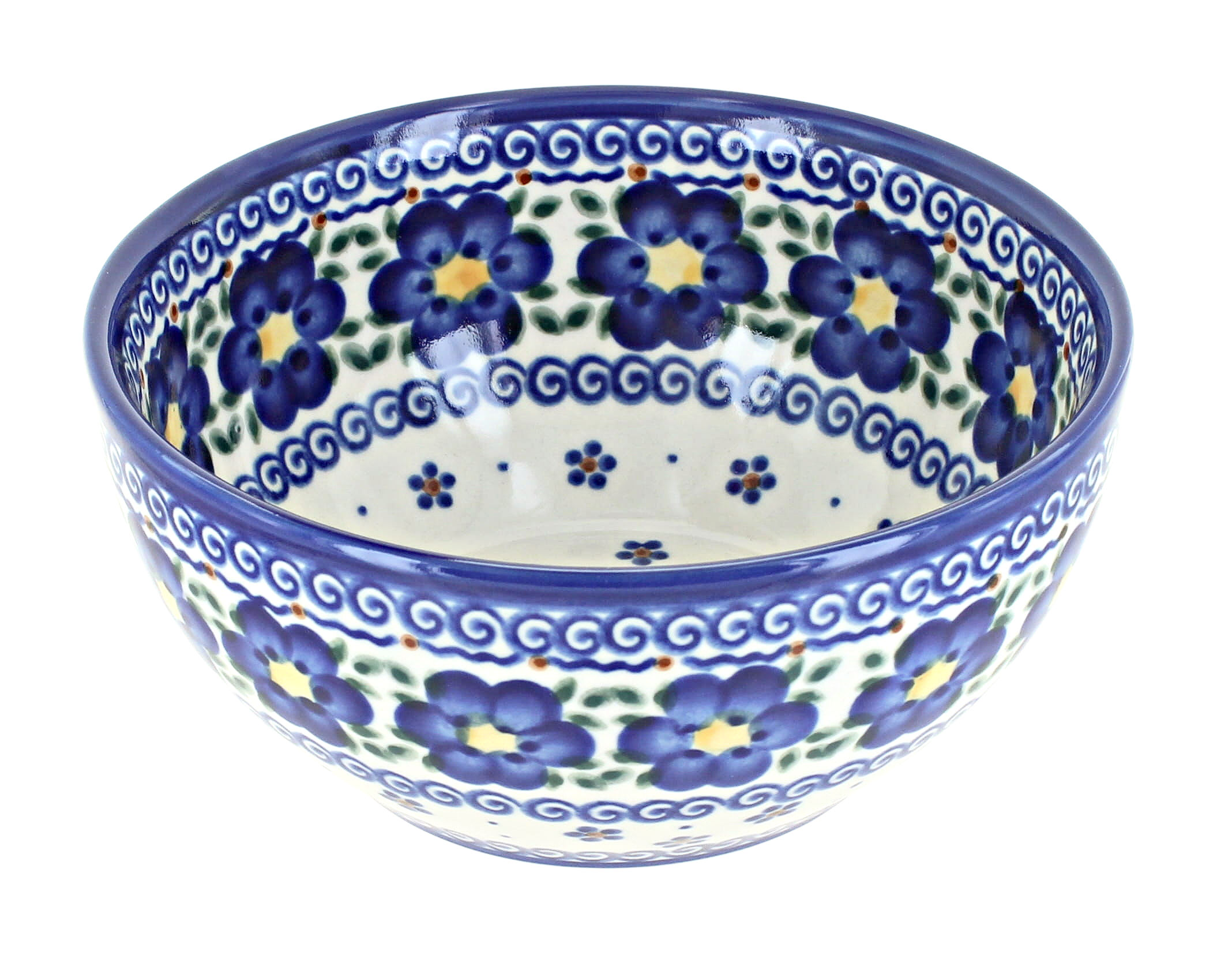 Blue Rose Polish Pottery  Mosaic Flower Large Mixing Bowl