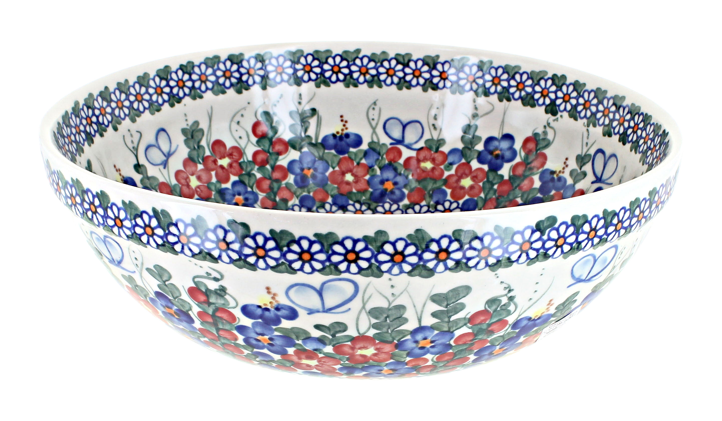 Blue Rose Polish Pottery | Garden Butterfly Medium Serving Bowl