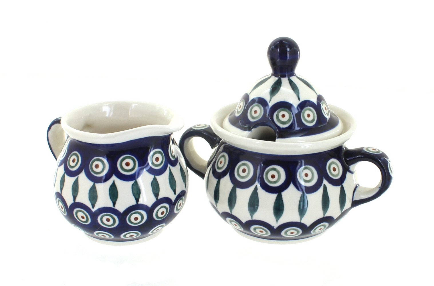 Blue Rose Polish Pottery | Peacock Cream & Sugar Set