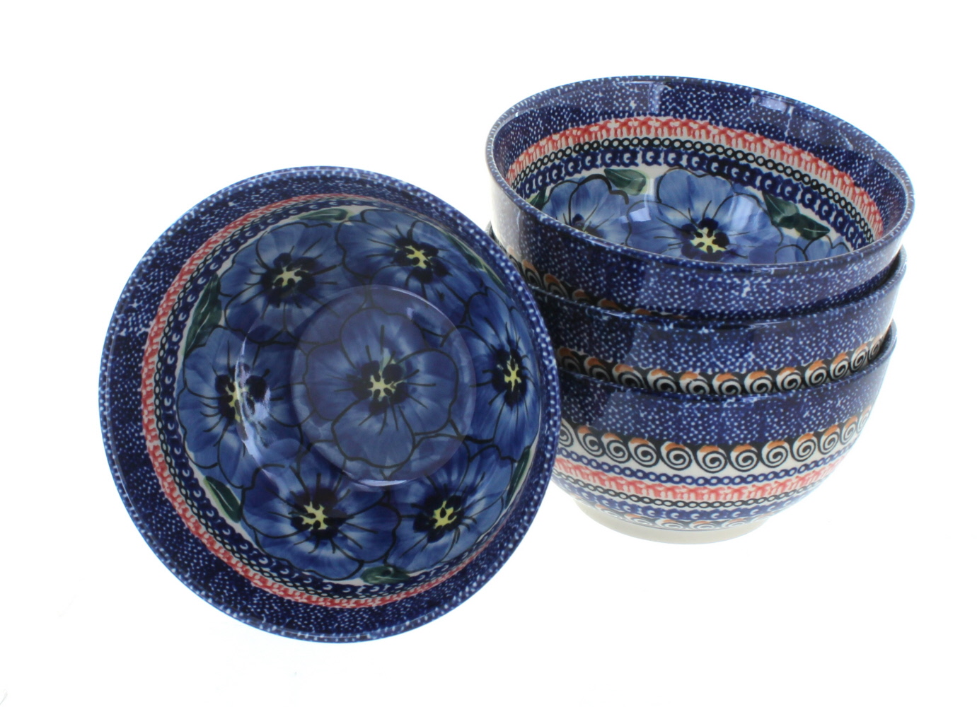 Blue Rose Polish Pottery | Blue Art 4 Piece Dessert Bowl Set