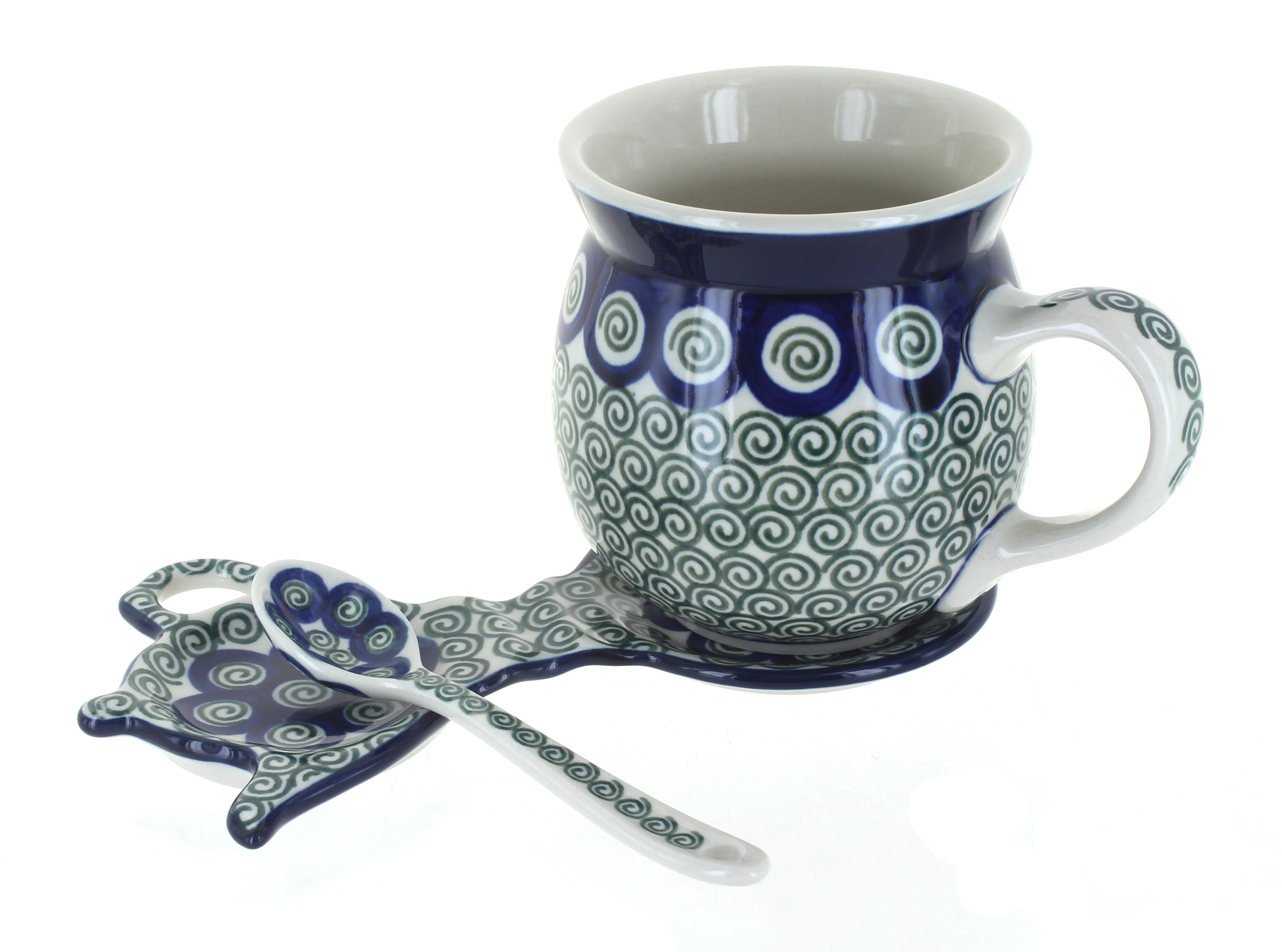 Blue Rose Polish Pottery Peacock Swirl Mug And Saucer T Set