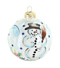 Polish Pottery Little Snowman Large Christmas Ball