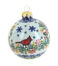 Polish Pottery Winter Cardinal Large Christmas Ball