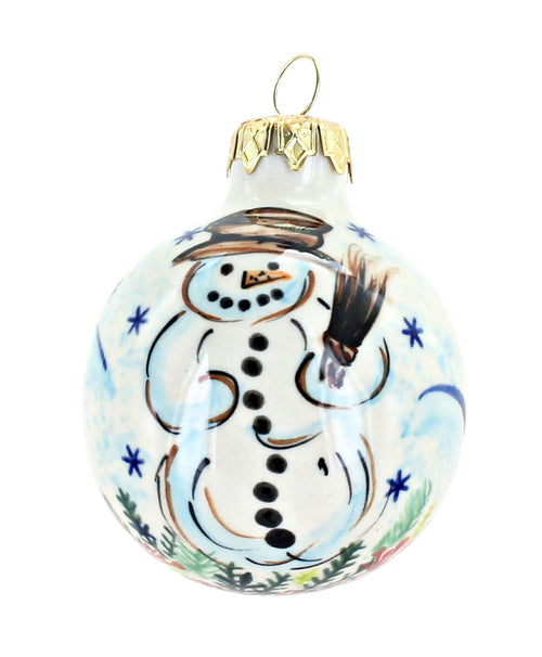 Polish Pottery Little Snowman Small Christmas Ball