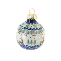 Polish Pottery Reindeer Delight Small Christmas Ball