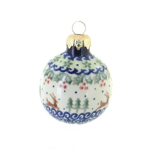 Polish Pottery Reindeer Delight Small Christmas Ball