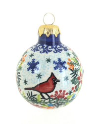 Polish Pottery Winter Cardinal Small Christmas Ball