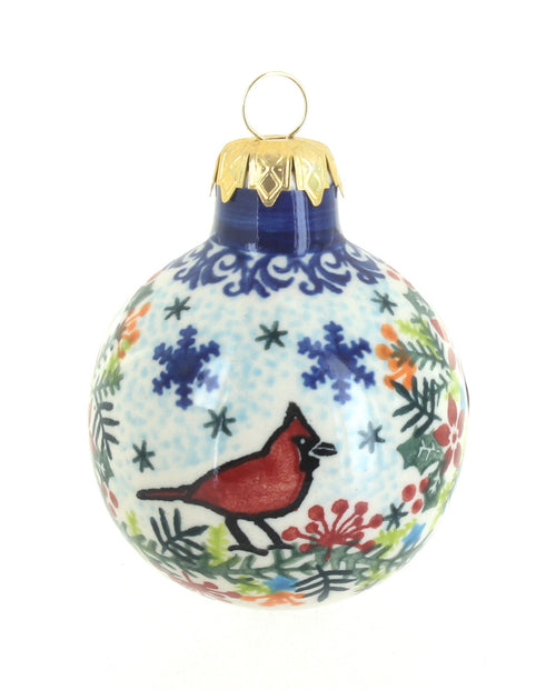 Polish Pottery Winter Cardinal Small Christmas Ball
