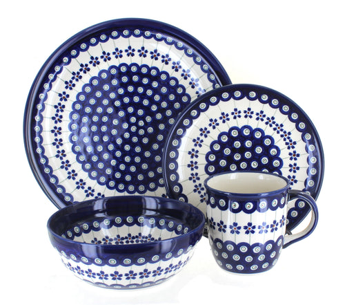Polish Pottery Flowering Peacock 16 Piece Dinner Set
