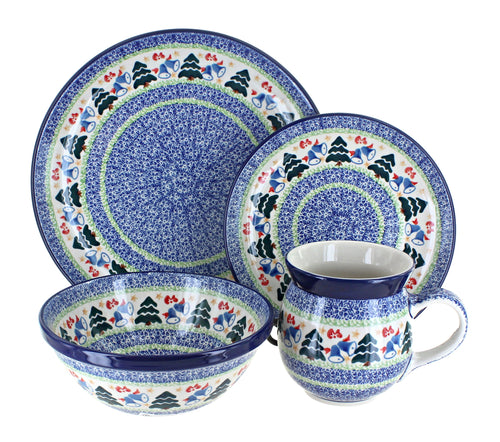 Polish Pottery Winter Bells 16 PC Dinnerware Set