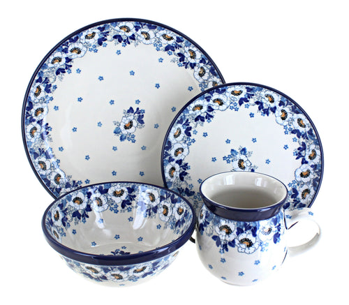 Polish Pottery Georgia Blue 16PC Dinnerware Set
