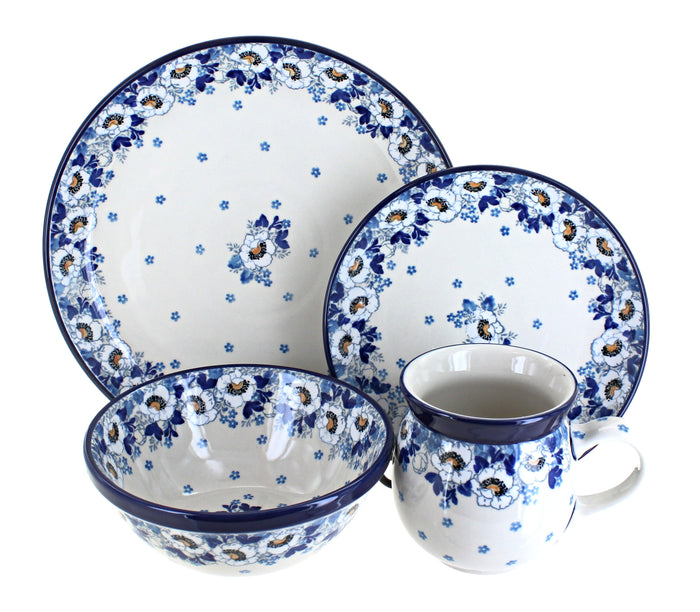 Polish Pottery Georgia Blue 16PC Dinnerware Set