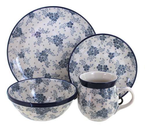 Polish Pottery Blue Fleur 16 Piece Dinner Set