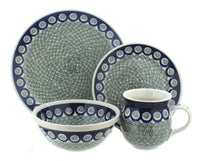 Polish Pottery Peacock Swirl 16 Piece Dinner Set