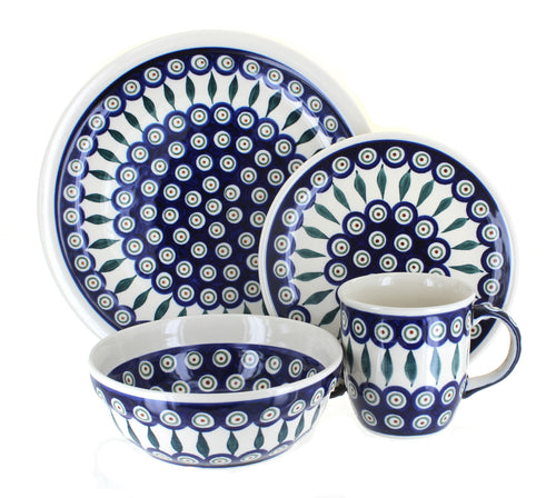 Polish Pottery Peacock 4-Piece Place Setting - Service for 1