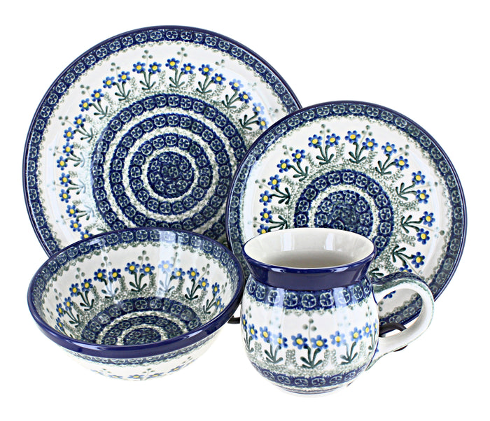Polish Pottery Blue Posy 16 Piece Dinner Set