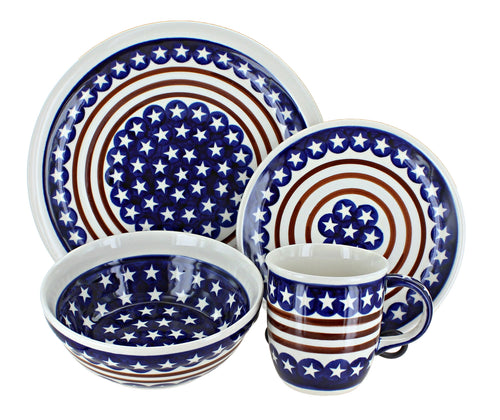 Polish Pottery Stars & Stripes 16 Piece Dinner Set