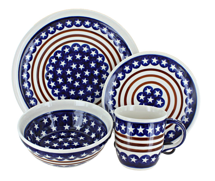 Polish Pottery Stars & Stripes 16 Piece Dinner Set