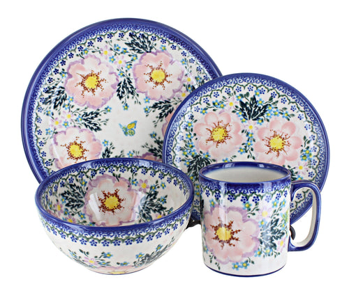 Polish Pottery Apple Blossom 16 PC Dinnerware Set